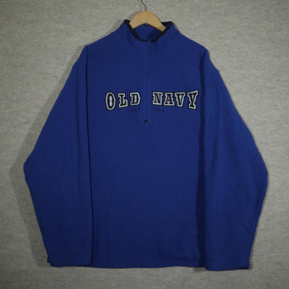 Old Navy Mens XXL Blue Fleece Quarter Zip Pullover Embroidered Logo Sweatshirt